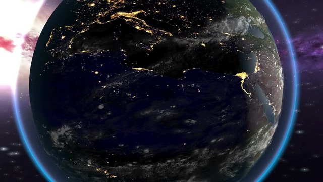 earth planet at day and night with milky way galaxy loop