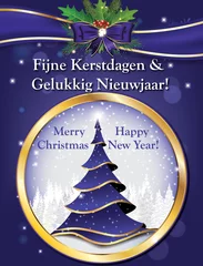 Fototapeten Dutch lovely greeting card for winter holiday (Merry Christmas and Happy New Year - Fijne Kerstdagen & Gelukkig Nieuwjaar!). Print colors used. Size of a custom printable card. © CTRLH