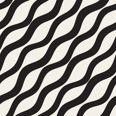 Vector Seamless Black and White Hand Drawn Diagonal Lines Pattern