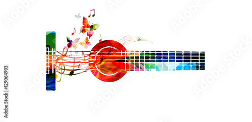 Colorful Guitar With Music Notes Vector Illustration Background Instrument Poster Colorful Guitar With Music Notes Vector Illustration Background Instrument Poster