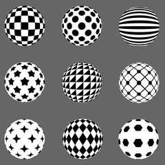 Black and white flat design patterned sphere vector design eleme
