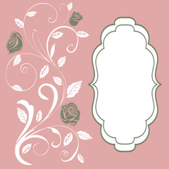 Vintage postcard branch roses hand drawing. 