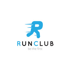 R letter creative running club logo. Vector abstract sport logotype