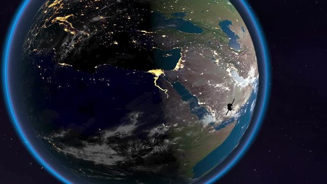 Satellite floats over North Africa and South Asia
