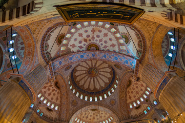 Fototapeta na wymiar The ceiling of the Blue Mosque, Sultan Ahmet area of Istanbul, Turkey