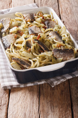 Pasta con le sarde.  pasta with sardines, fennel, raisins and pine nuts and parsley

