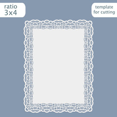 Laser cut wedding invitation card template with openwork border.  Cut out the paper card with lace pattern.  Greeting card template for cutting plotter. Vector.