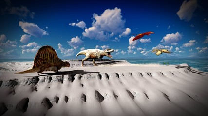 Flying pterodactyl over the land 3d illustration © satori