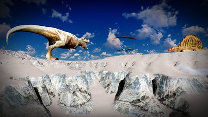 Flying pterodactyl over the land 3d illustration © satori