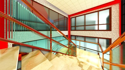 Bright staircase in the modern building 3d rendering