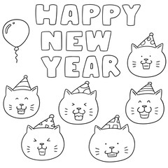 vector set of new year celebration, cat