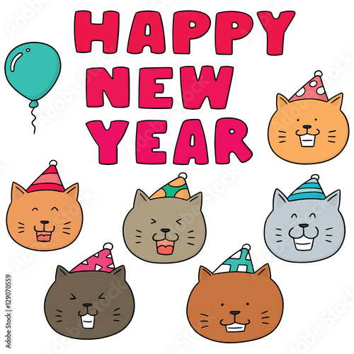 Happy new year cat illustrations, royalty-free vector graphics & clip art "vector set of new year celebration, cat" Stock image and royalty-free vector files on Fotolia