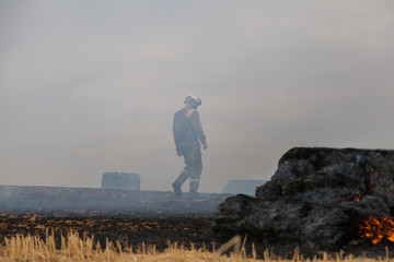 Obraz premium Firefighters putting out fire