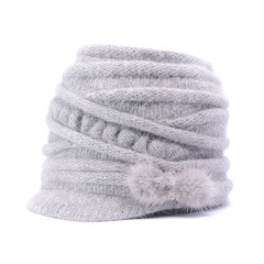 knitted women's hat isolated on white