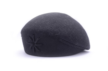 female black felt beret isolated on white