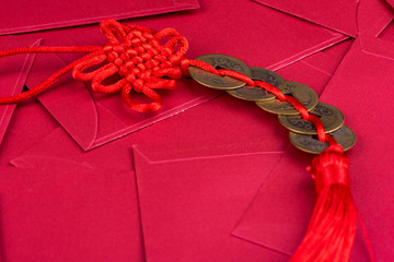 Lucky coins on red envelopes