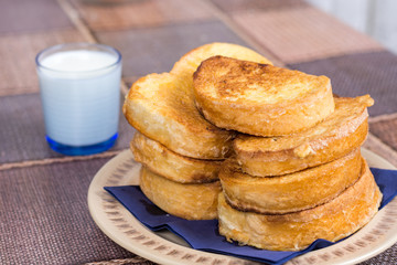 French toast on the plate with yogurt