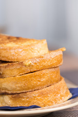 Closeup macro french toast on the plate