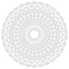 Mandala illustration. Circular intricate pattern. Lace circle design template. Abstract geometric mono line background isolated on white.