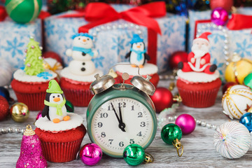 Christmas cupcake with colored decorations