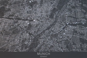 Cartina di Monaco di Baviera, vista satellitare, città, Germania, 3d rendering