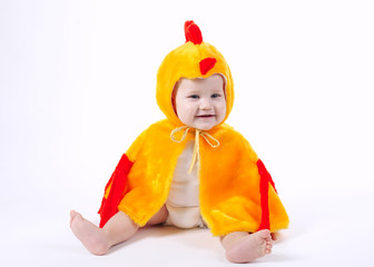little funny boy in chicken costume