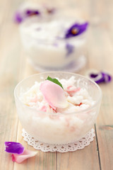 Risotto with edible flowers.