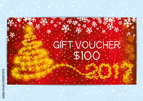 &quot;Christmas and New Year gift voucher with Christmas tree.&quot; Stockfotos