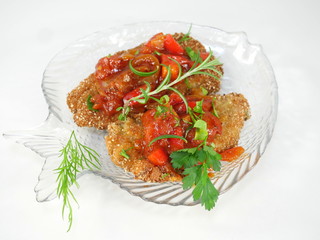 fried fish herring with tomato sauce