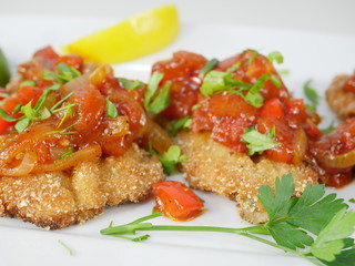 fried fish herring with tomato sauce
