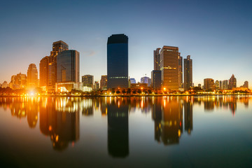 Naklejka premium Bangkok city downtown at sunrise time