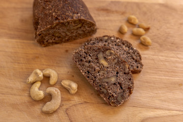 Rustic walnut bread with peanuts and cashews