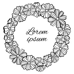 Frame - wreath of flowers. Black and white gamma