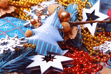 Composition of beautiful Christmas decor, close up view