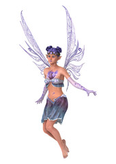 3D Rendering Purple Fairy on White