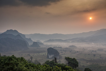 Fototapeta na wymiar Morning Mist with Mountain Layer Payao Province, Thailand