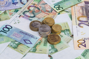 New belorussian money. Coins and banknotes. Finance concept.