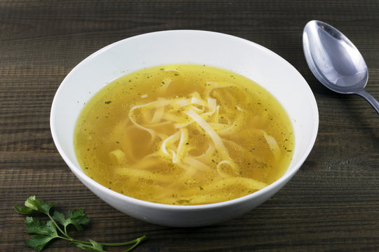 Chicken soup with noodles. Traditional polish food.
