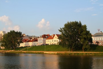 Fototapeta na wymiar The Trinity Suburb, river Svisloch. Belarus, Minsk 