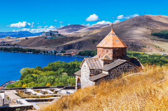 Scenic view of an old Sevanavank church in Sevan, Armenia