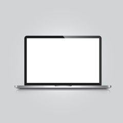 Laptop with blank screen isolated on white background , flat Vec