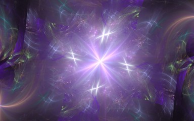 abstract bright star purple shades on the background of purple, yellow, blue, green diffuse patterns