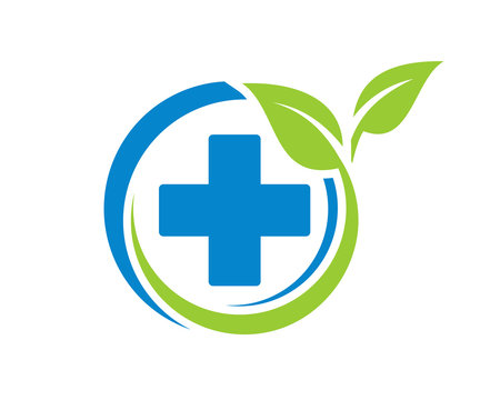 Generic Pharmacy Circle Plus Leaf Medicine Icon Logo Design