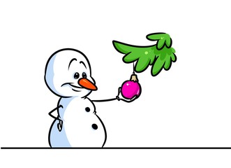 Christmas snowman character branch tree ball cartoon illustration isolated image
