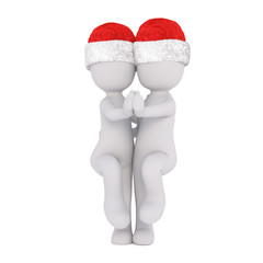 Cute 3d couple in Christmas hats ballroom dancing