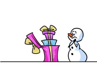 Christmas snowman character tier surprise gifts cartoon illustration isolated image