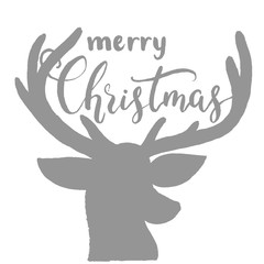 Merry Christmas - lettering calligraphy phrase with a deer.