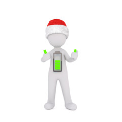 3d man with a green recharged battery icon