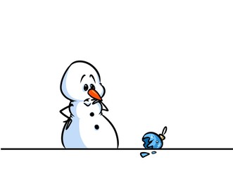 Christmas snowman character sadness broken ball cartoon illustration isolated image