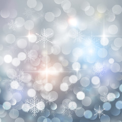 Christmas background with snowflakes and blinking bokeh